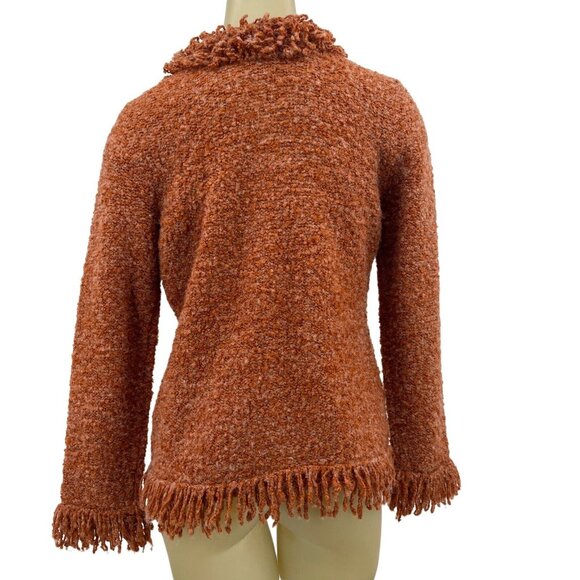 Liz Claiborne Villager Cardigan￼ Wool  Sweater Orange Loopy Yarn Size Medium - Picture 3 of 4